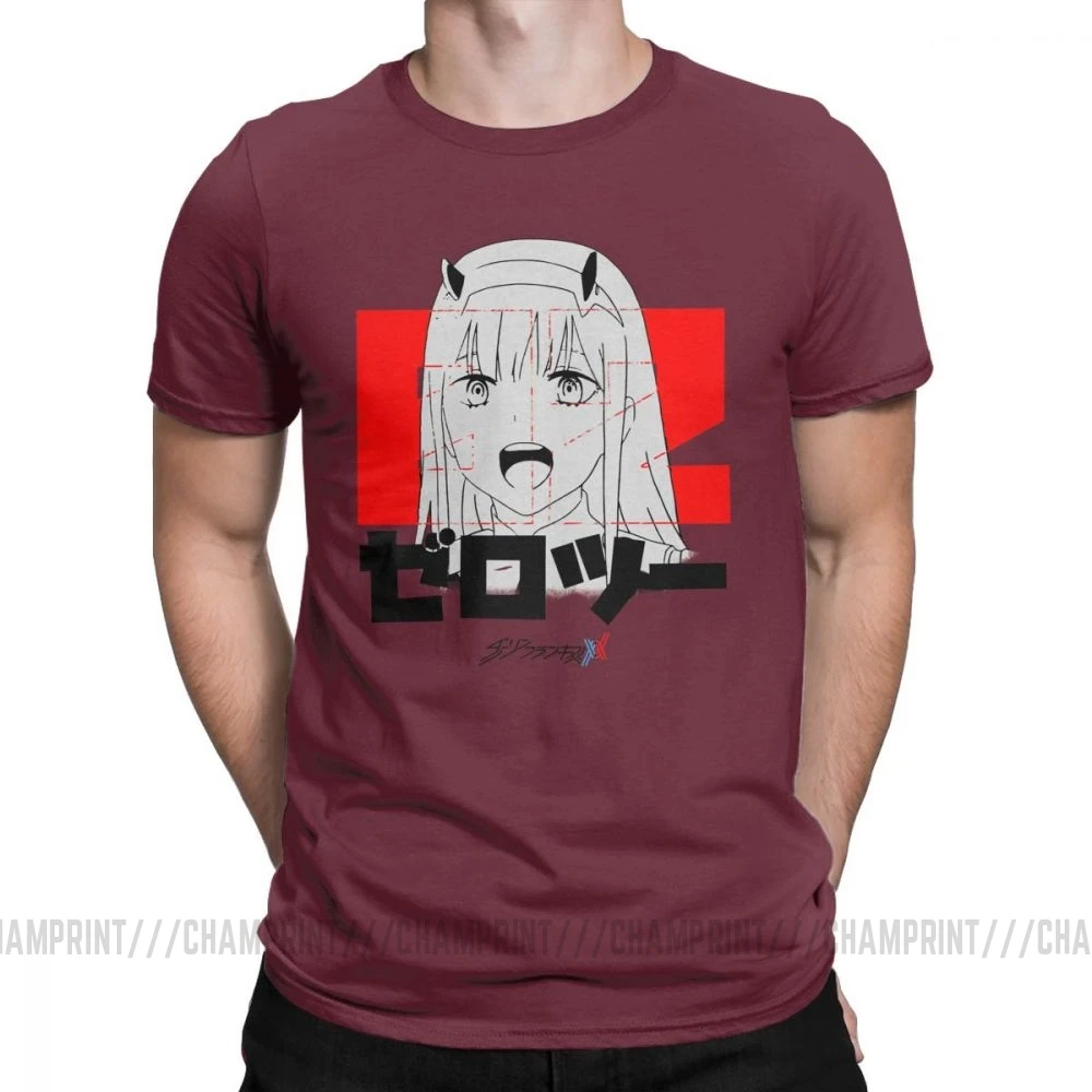 Darling In The Franxx Zero Two аниме футболка "Манга" человек короткий рукав стильная футболка с круглым вырезом Топы из чистого хлопка Графические футболки - Цвет: Бургундия