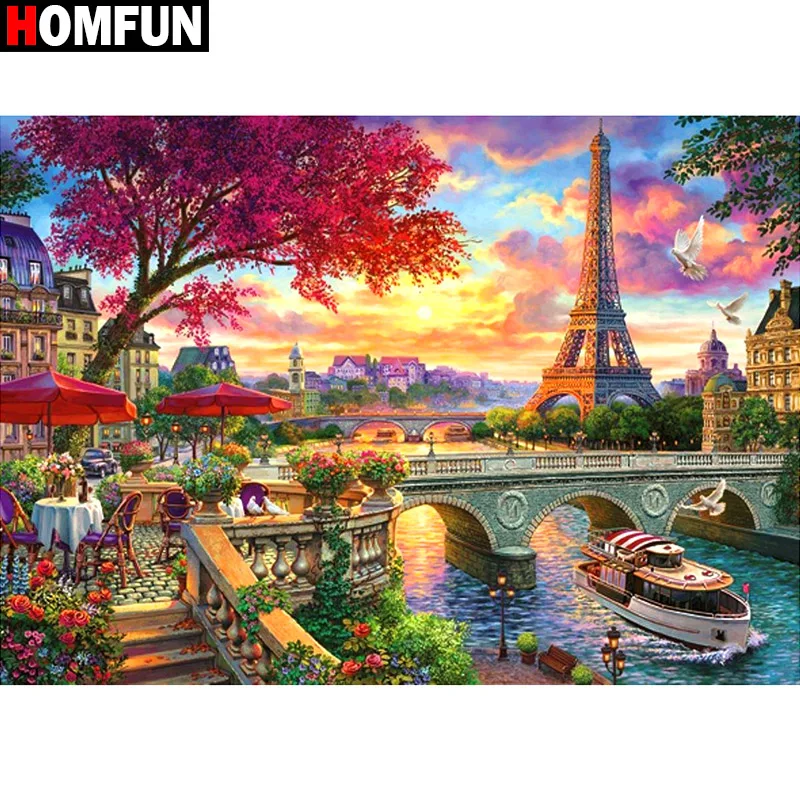 Набор для алмазной вышивки HOMFUN картина Пейзаж Парижа с полными