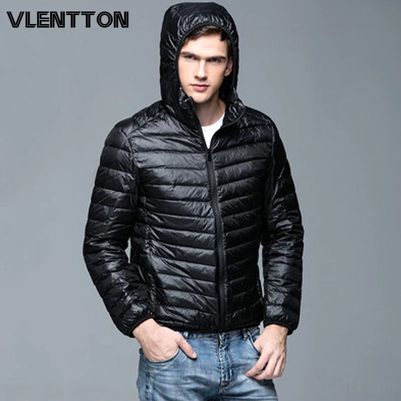 Осенне-зимняя легкая тонкая теплая куртка на 90% белом утином пуху Мужская