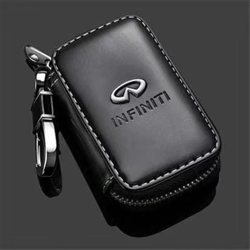 

Leather Car Remote Key Chain Keychain Holder Metal Hook For Infiniti M25 FX35 QX50 QX60 QX70 G25 Q50L Keyring Zipper Bag Wallet