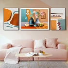 Абстрактная ботаническая живопись, пасторальная Маргаритка, кот, холст, живопись, подходит для дома, настенное украшение, комнатная живопись, картина маслом, искусство