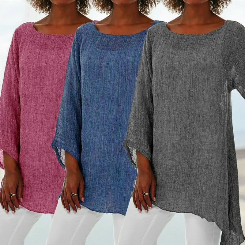 Большие размеры футболки женские летние свободные с длинным рукавом однотонные