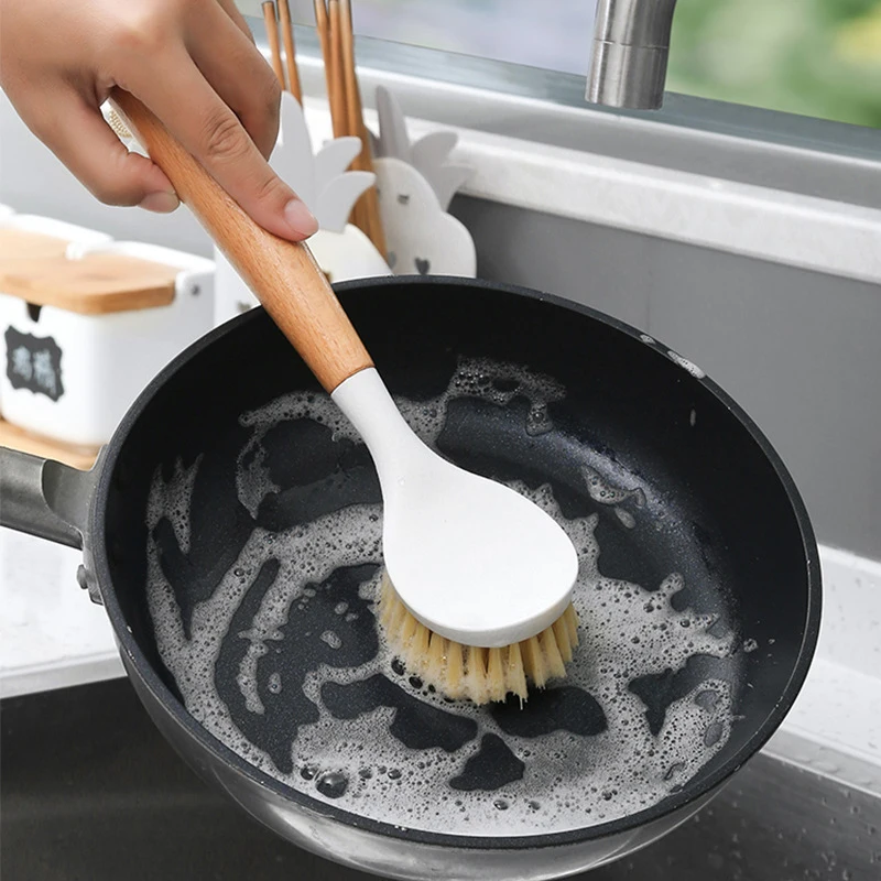 

Bowl Clean Home Kitchen Cleaning Tool Simple Dish Washing Brush Wooden Pot Cleaning Brush Useful Long Handle Tableware Brush
