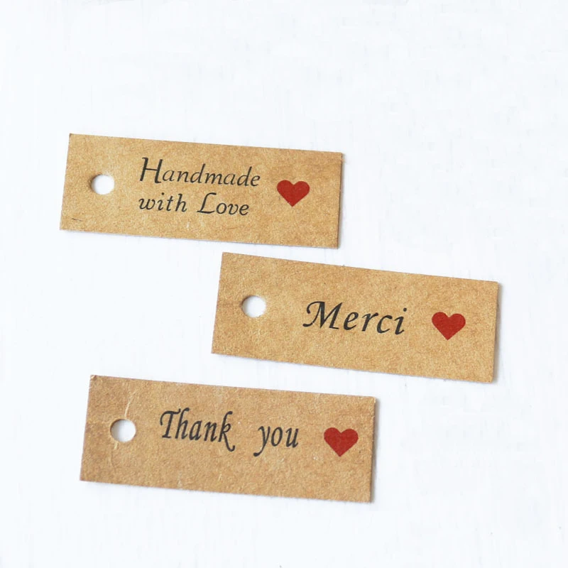 100 шт./лот ярлык из крафтовой бумаги с красным сердцем надпись Thank you ручной работы