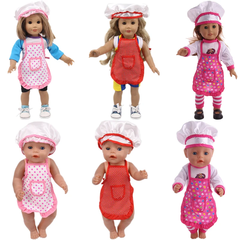 

2021 New Hot Sale Chef Apron New Born Baby Doll Clothes for 18"43cm American Girl Reborn BJD Dolls Accessories Suit Outfit