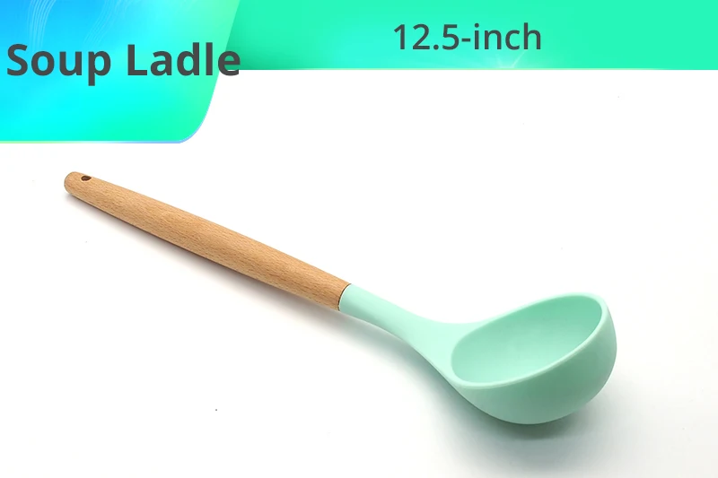 Soup Ladle Силиконовая кухонная утварь-деревянные ручки, антипригарная не царапающаяся и термостойкая кухонная посуда кухонные инструменты - Цвет: Soup Ladle