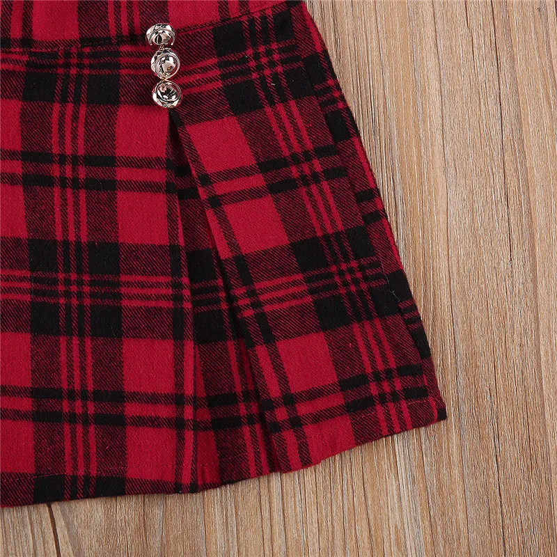 

2-6Y Toddler Girl Clothes Fashion Plaid Lapel Long Sleeve Jacket+ A-line Pleated Short Skirt 2pcs Autumn Christams Clothes