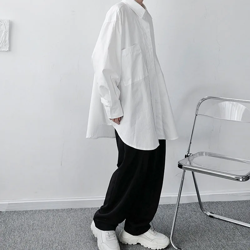 

Male Women Streetwear Hip Hop Vintage Fashion Black White Dress Shirts Men Oversize Style Loose Casual Long Sleeve Shirt