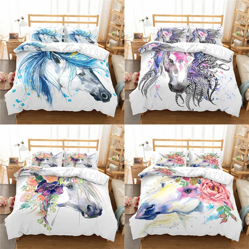 

Home Textile Luxury 3D Horse Print 2/3Pcs Comfortable Duvet Cover Pillowcase Bedding Sets Queen and King EU/US/AU Size