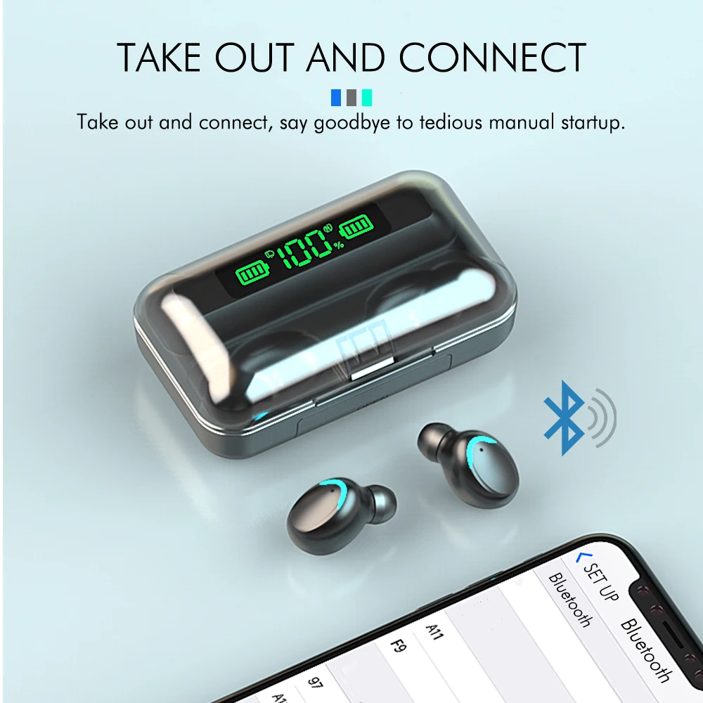 BTH-F9-5 Bluetooth 5 0 TWS цифровой дисплей Сенсорная бинауральная гарнитура с зарядным