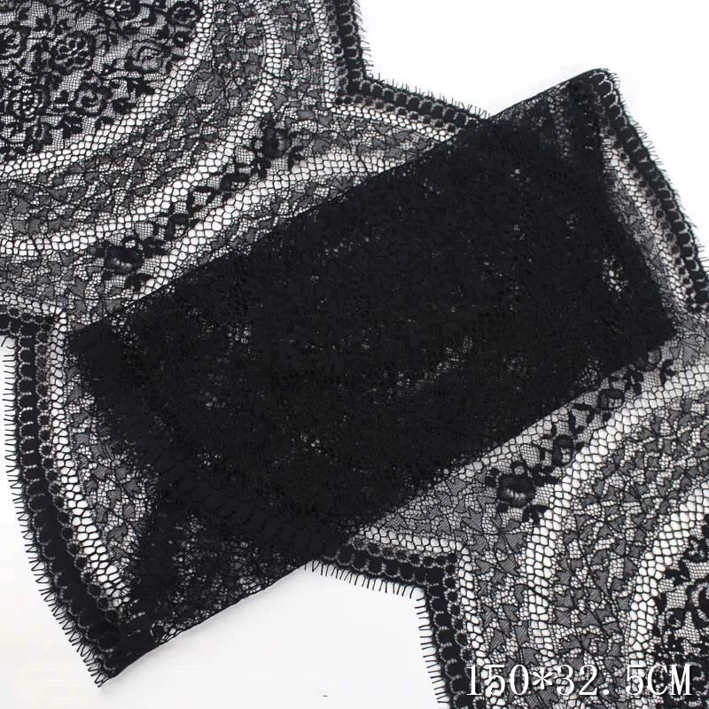

49Pcs Eyelash Lace Fabric Black Eyelash Lace Fabrics DIY Aperal Sewing Craft Fabric Wedding Dress Accessories 150cmx32.5cm