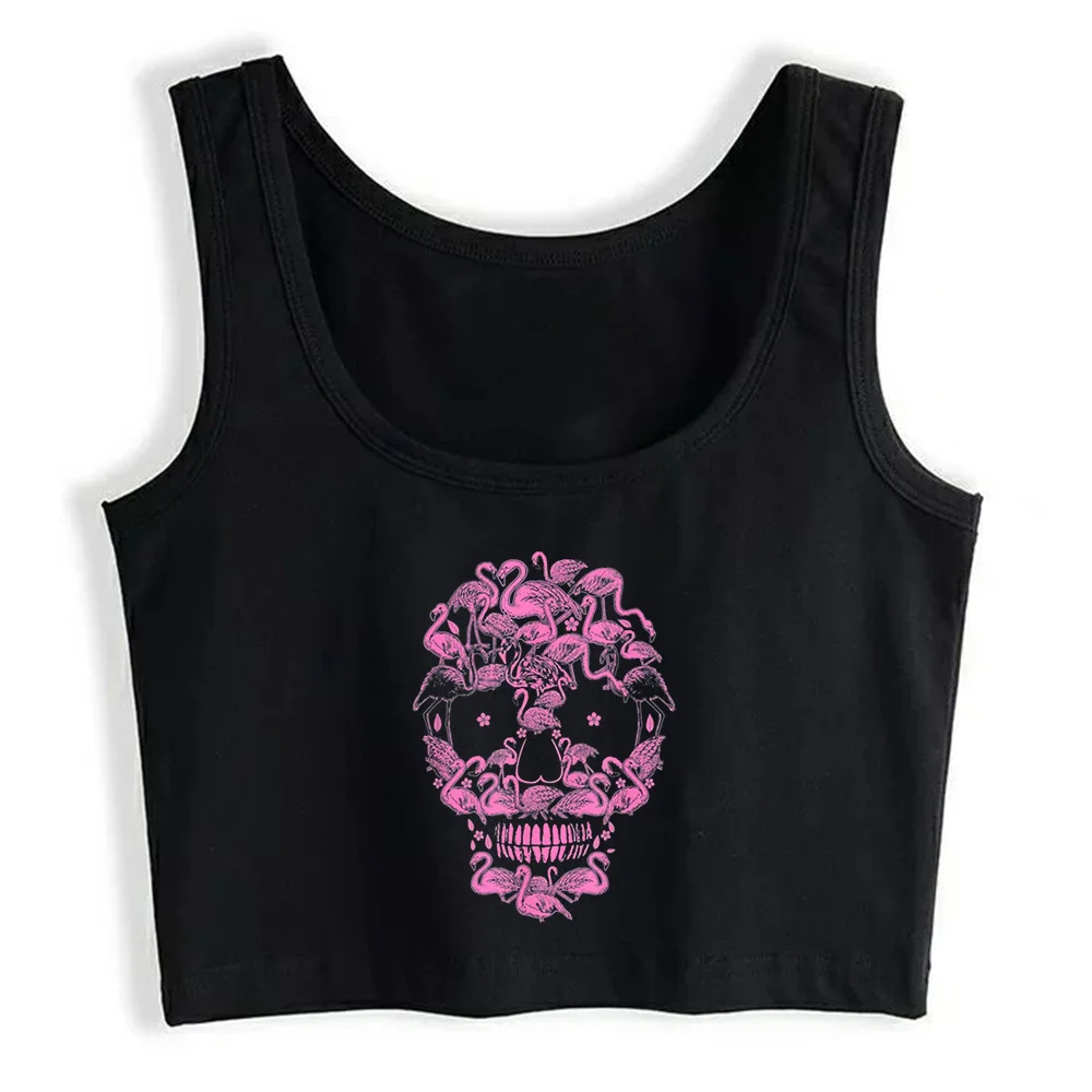 

Crop Top Women Flamingo Skulls Funny Flamingo Lover Halloween Y2k Gothic Emo Harajuku Tank Top Female Clothes