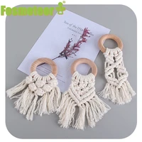 fosmeteor baby beech wood toy teether new hand woven cotton rope molar stick shape pacifier wooden teether newborn feeding gifts