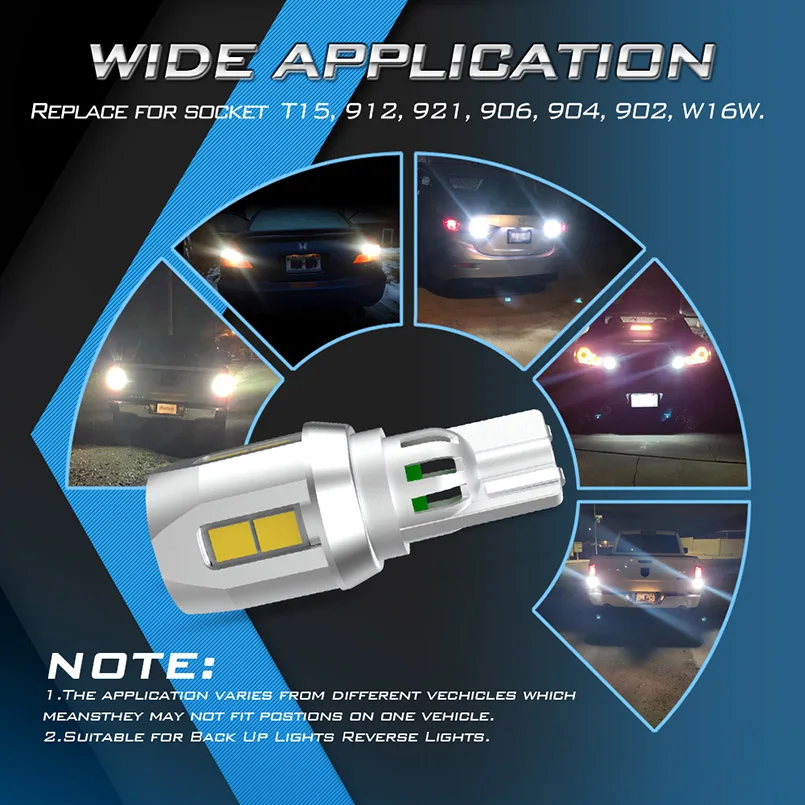 2pcs W16W T15 LED Bulbs 2835 SMD Canbus OBC Error Free car Backup Light 921 912 Car Reverse Lamps Xenon White DC12V | Автомобили и