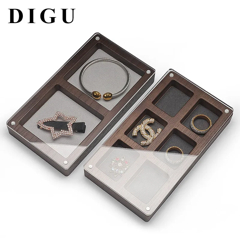 Solid wood black walnut jewelry box ring necklace bracelet storage box acrylic cover jewelry display box in stock