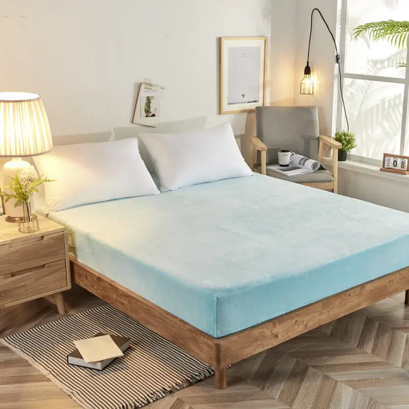 Простыня для зимы синий цвет теплая мягкая Коралловая флисовая ткань комплект