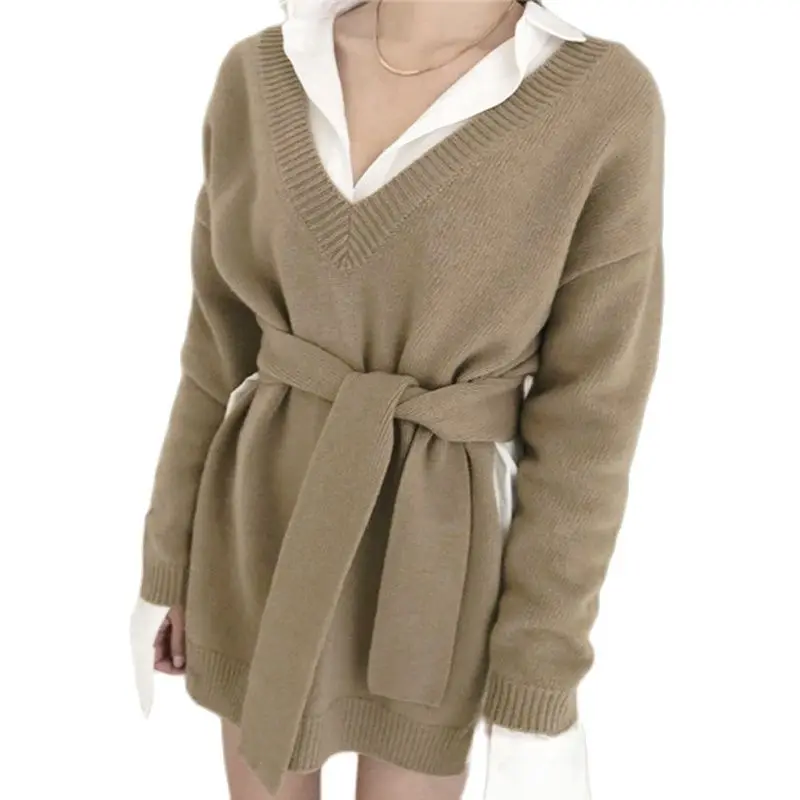 

Женский Асимметричный пуловер с v-образным вырезом спереди и сзади, 2021 зимний свитер, хит продаж