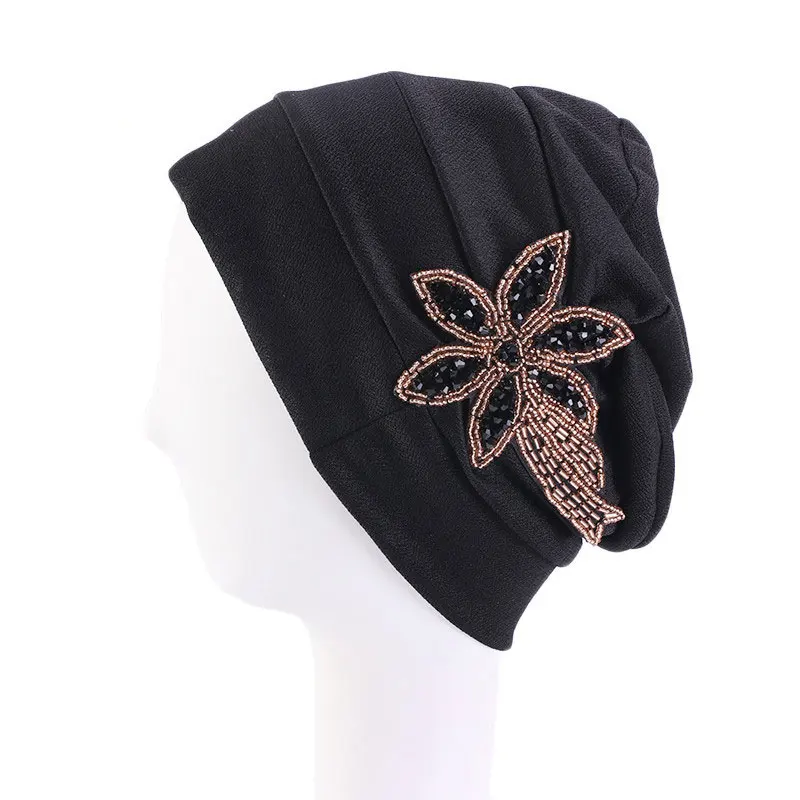 

Women Metal Brooch Hat Turban India Headwear Muslim Chemo Cancer Cap Bonnet Wrap Indian Hat Pleated Beanies Skullies Cap