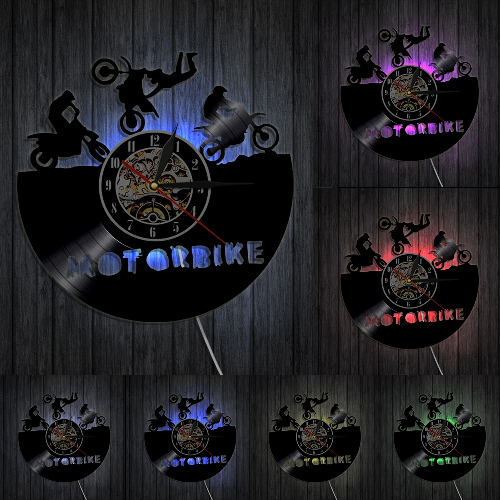 Мотоцикл силуэт светодиодный светильник мотоцикл Виниловая пластинка настенные