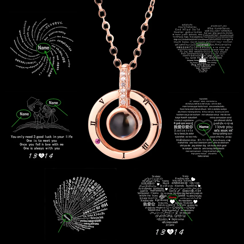 Ожерелье женское золотистое с проекцией на 100 языках | Украшения и аксессуары