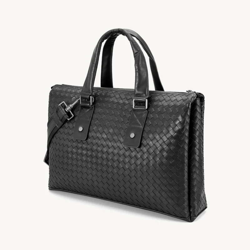 Men Briefcase Bags Handmade Knitting Large Capacity Office Handbag 100% Leather Cowhide Laptop Shoulder Male Travel Bag | Багаж и сумки