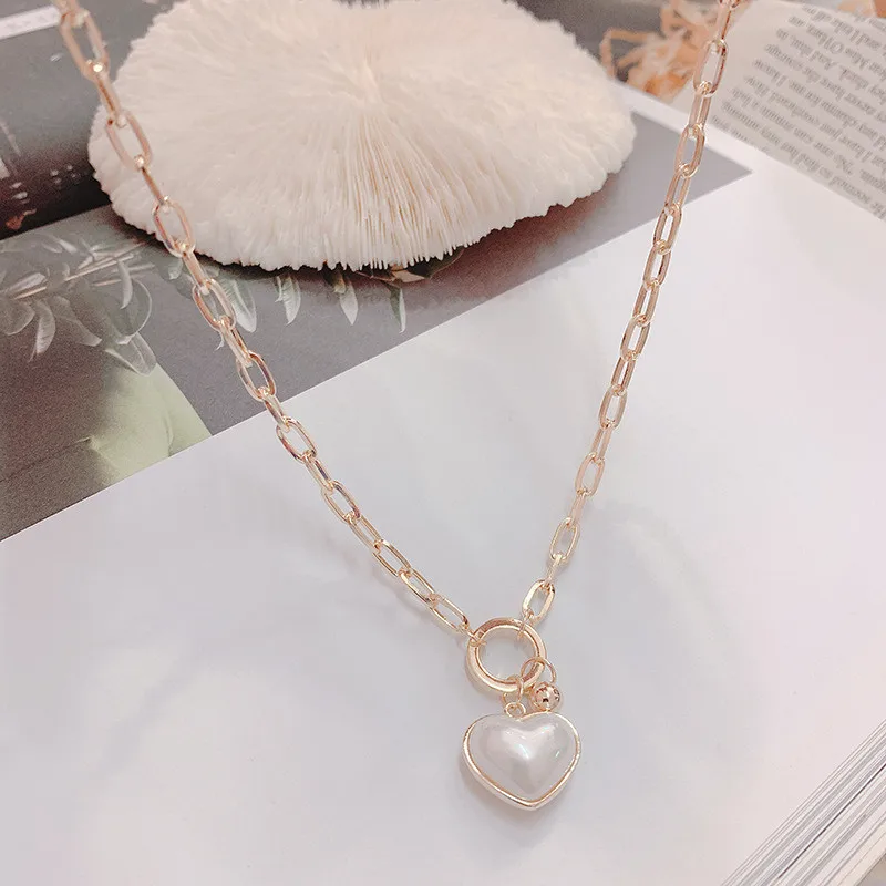 Korean Fashion Thick Chain Choker Necklace Women Personality Heart Pendants Street Online Style Jewelry | Украшения и аксессуары