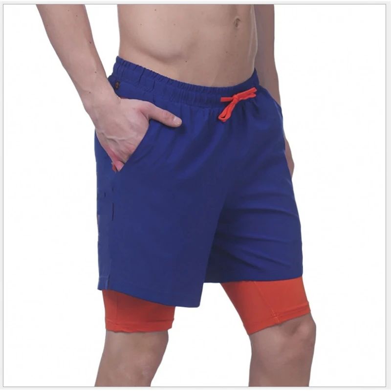 

New muscle brothers summer fitness sports shorts men's tight breathable quick drying double layer shorts men's