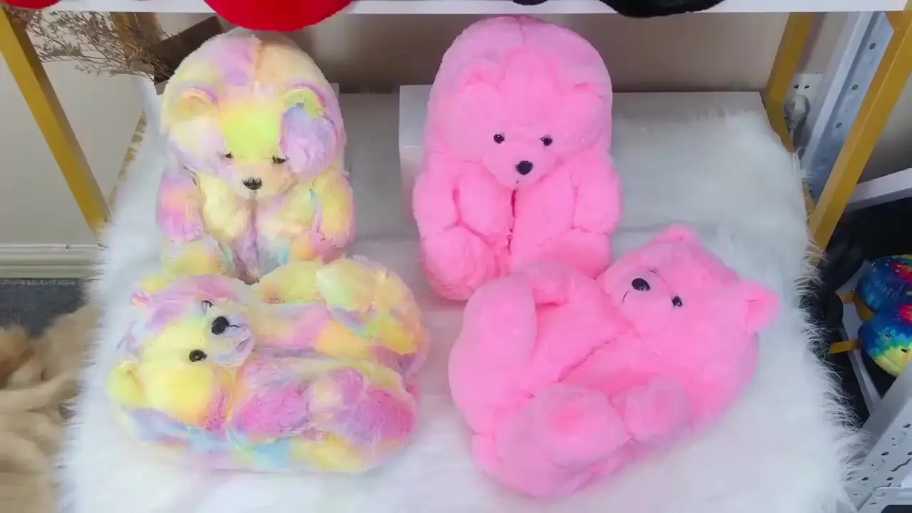 

Симпатичные Зимние теплые туфли, Нескользящие пушистые плюшевые домашние тапочки с животными и медведем для женщин и девочек, тапочки раду...