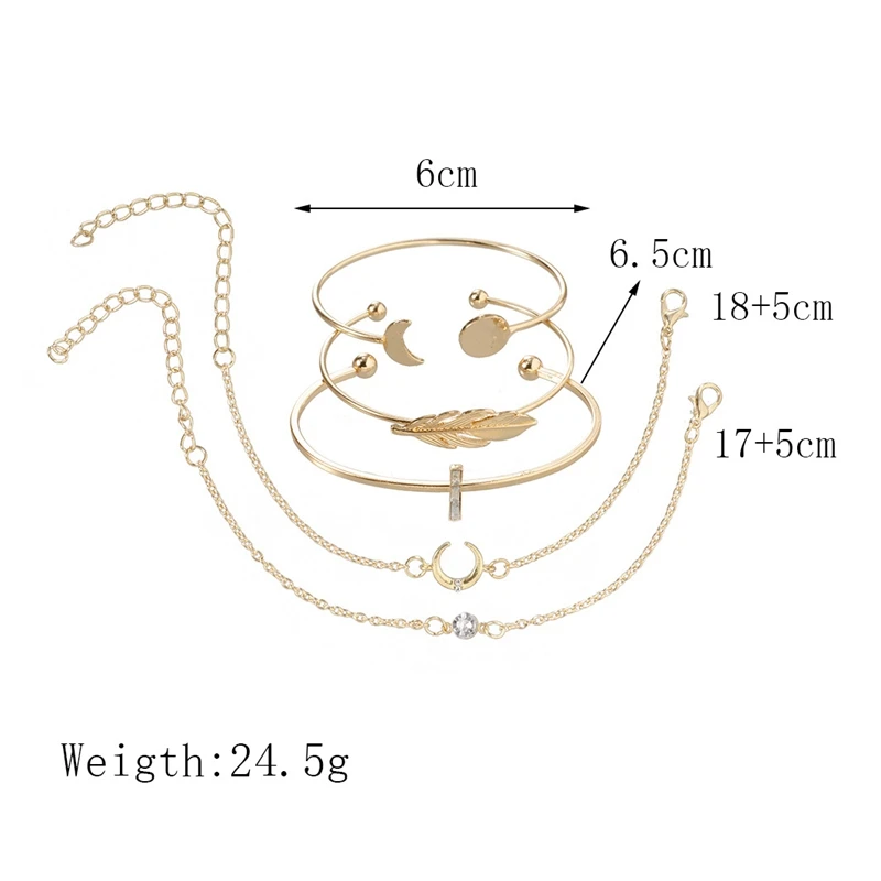 5 шт./компл. простой браслет с перьями солнцем луной Женские Геометрические