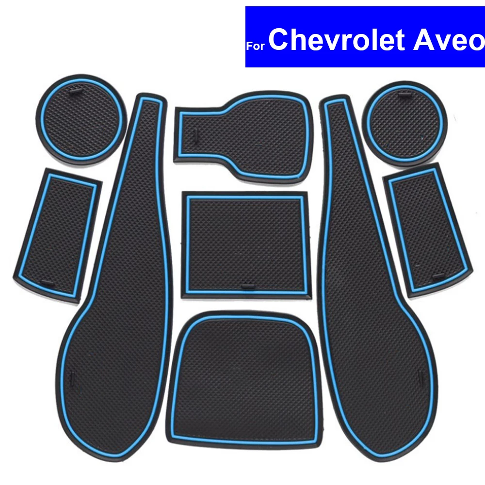 9 Pcs Non-slip Car Door Slot Mats Gate Carpets CUP Holder Pads For Chevrolet Aveo 2011 2012 2013 2014 Groove Mat |