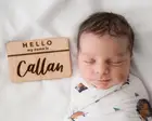 Деревянная бирка с надписью Hello my name is деревянная, объявление о рождении, бирка с именем новорожденного, фотография ребенка