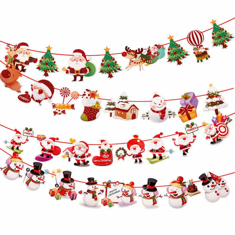 

2.5M Christmas Decoration String Banner Santa Snowman Parachute Flags Garlands Xmas Trees Festival Garland New Year Party Decor