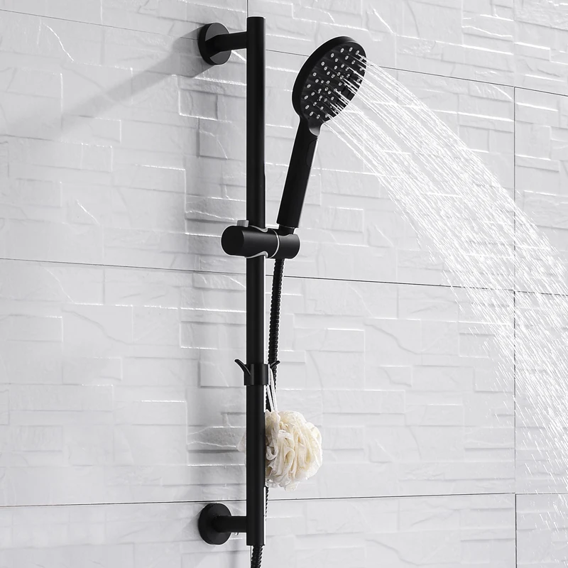 Регулируемый скользящий бар с комплект ручного душа матовый черный из