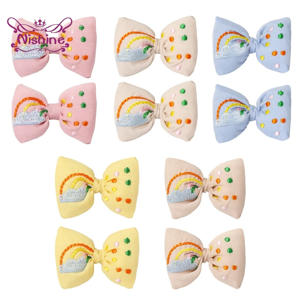 

1 PCS Fashion Handmade Embroidered Rainbow Bows Hair Clips Cute Princess Bangs Hairpins Children Headwear Christmade Decoration