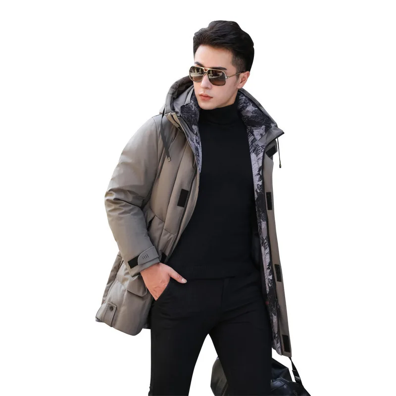 

middle-aged More warm men's hooded jacket collar men long winter coats in the protective coat