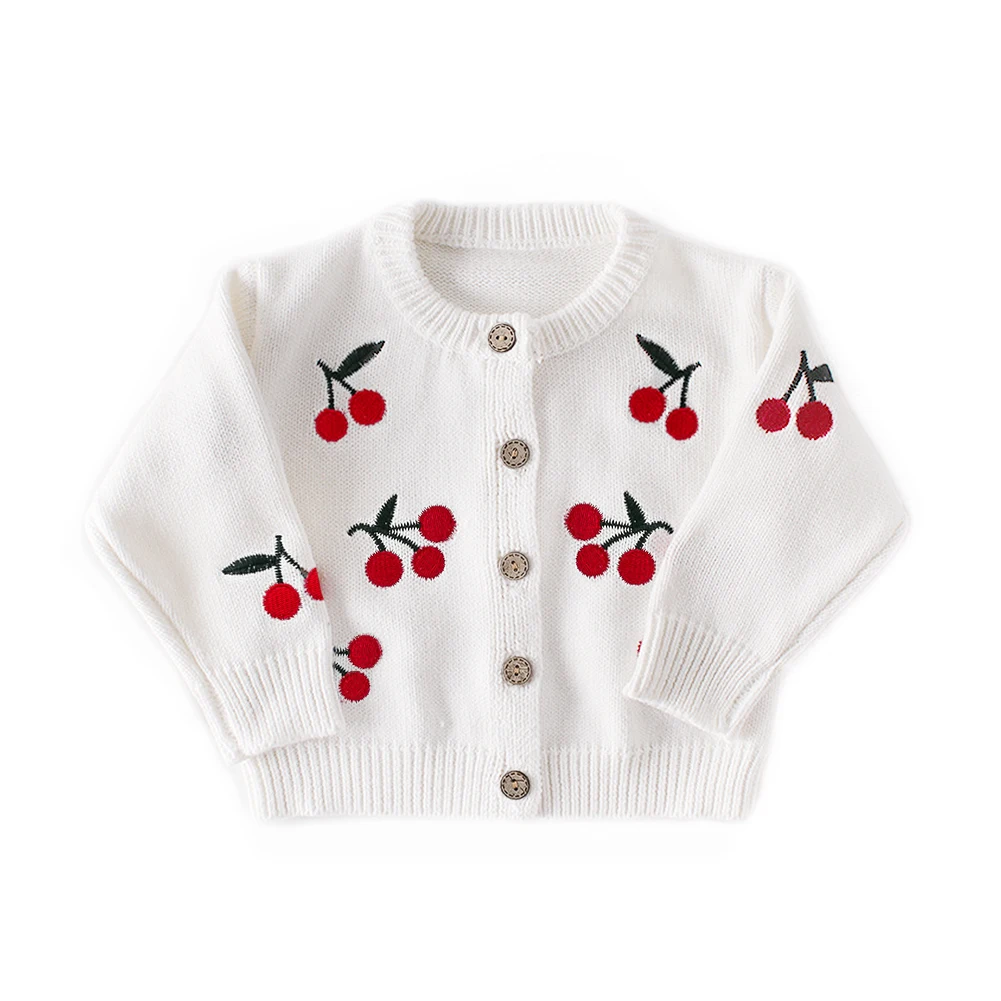Curipeer Spring Newborn Baby Cardigans Coats White Girls Knitted Outerwear Cherry Embroidery Sweater Clothing Infant Tops |