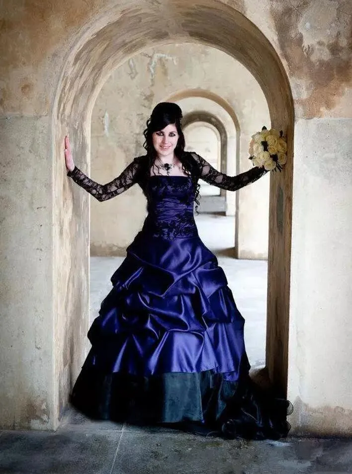 2021 свадебное платье черный и фиолетовый Длинные свадебные платья с длинными