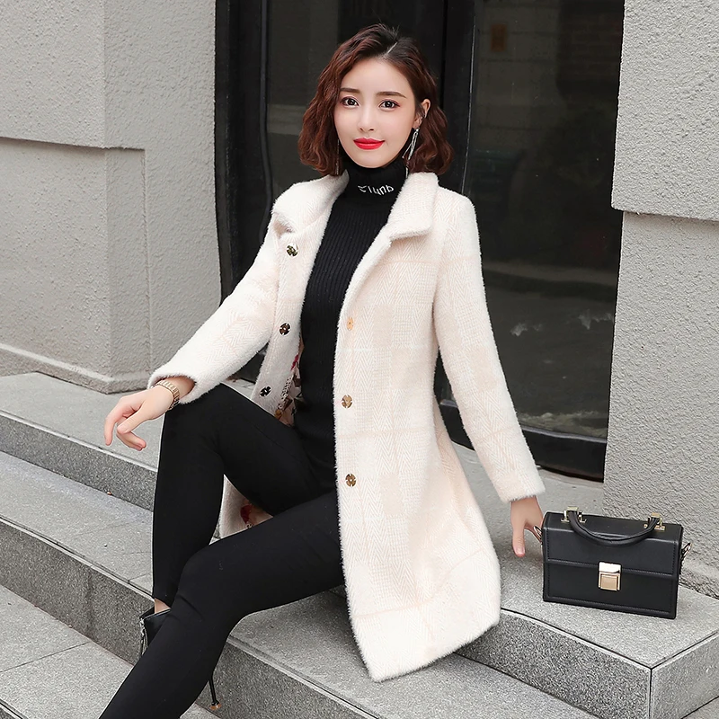 Женское длинное кашемировое пальто элегантная верхняя одежда из искусственной