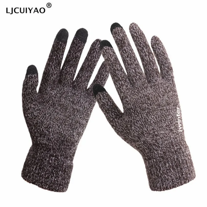 

LJCUIYAO Winter Gloves Touched Screen Winter Gloves Men Mittens Womens Warm Stretch Knitted Imitation Wool Full Finger Glove