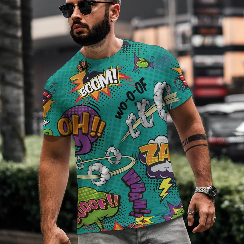 

Summer New Men's T-shirt Loose Clothes, Short Sleeve Fashion Graffiti Printed O-Neck