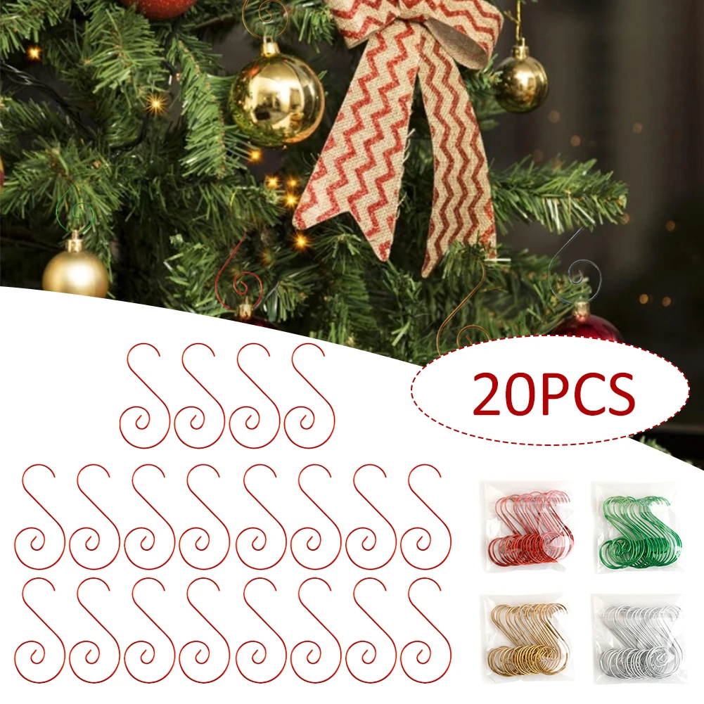 

New 20pcs Metal Ornament Hooks Christmas Tree S-Hooks Ornament Hanger Hanging Hook Christmas Party Decoration Supplies