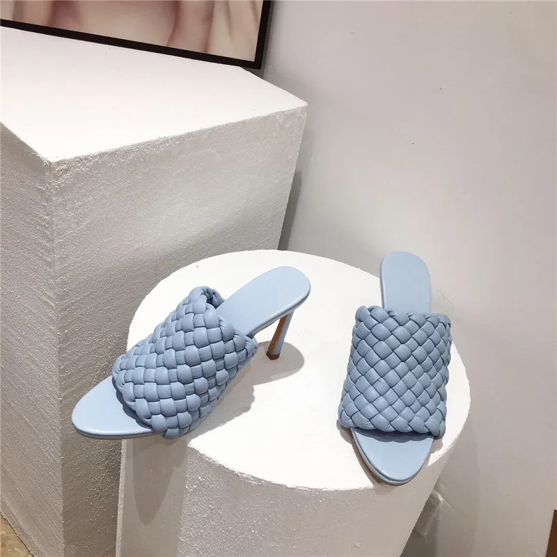 Yellow Sandals Casual Weave Hight Heels Women Blue Slippers Brand Sandles Summer Office Shoes Vrouw | Обувь