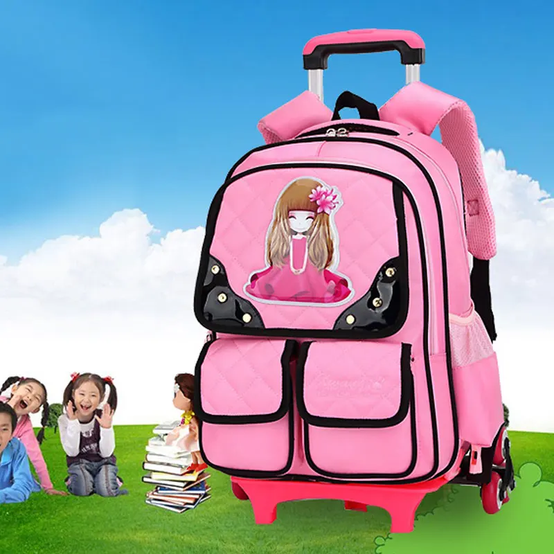 Kids School Backpack with Wheels Removable Children Rolling Bookbag for Girls Breathable Orthopedics School Trolley Bags Mochila