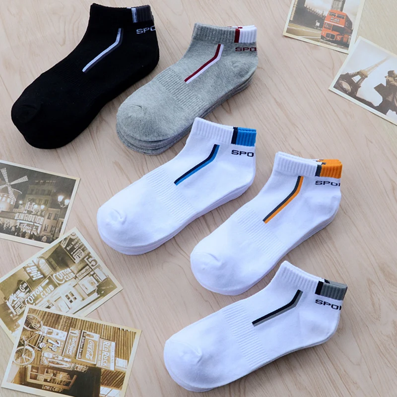 5 пар/партия новые хлопковые спортивные носки мужские однотонные короткие по