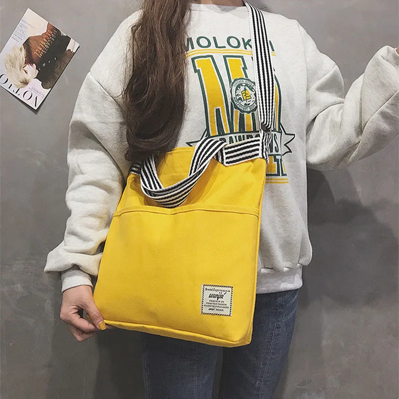 Женская Холщовая Сумка новая полосатая и печатная сумка через плечо с двумя