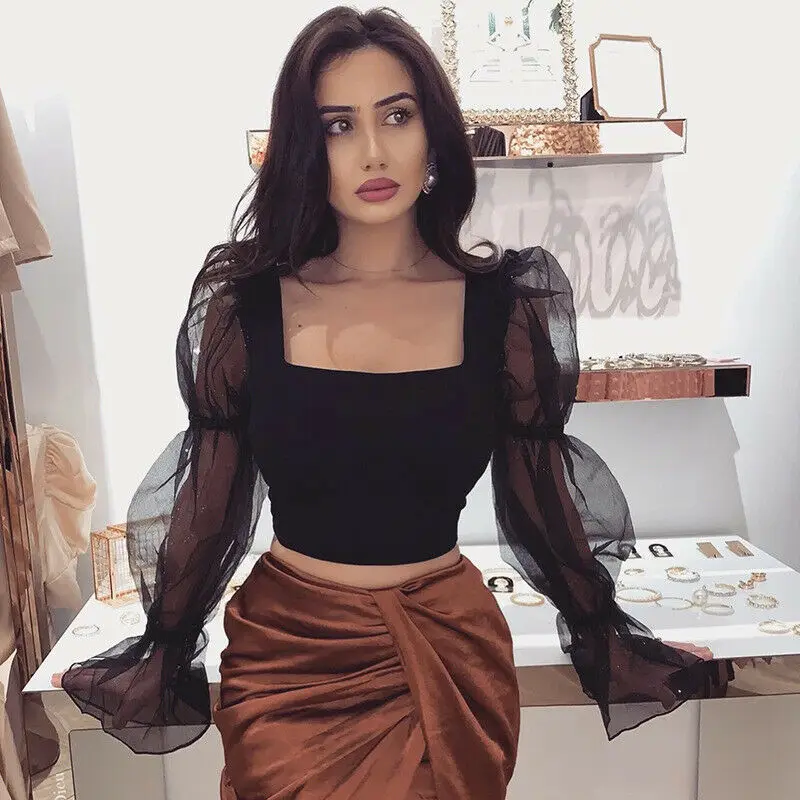 Модная женская блузка сексуальная новинка 2020 повседневная прозрачная сетчатая