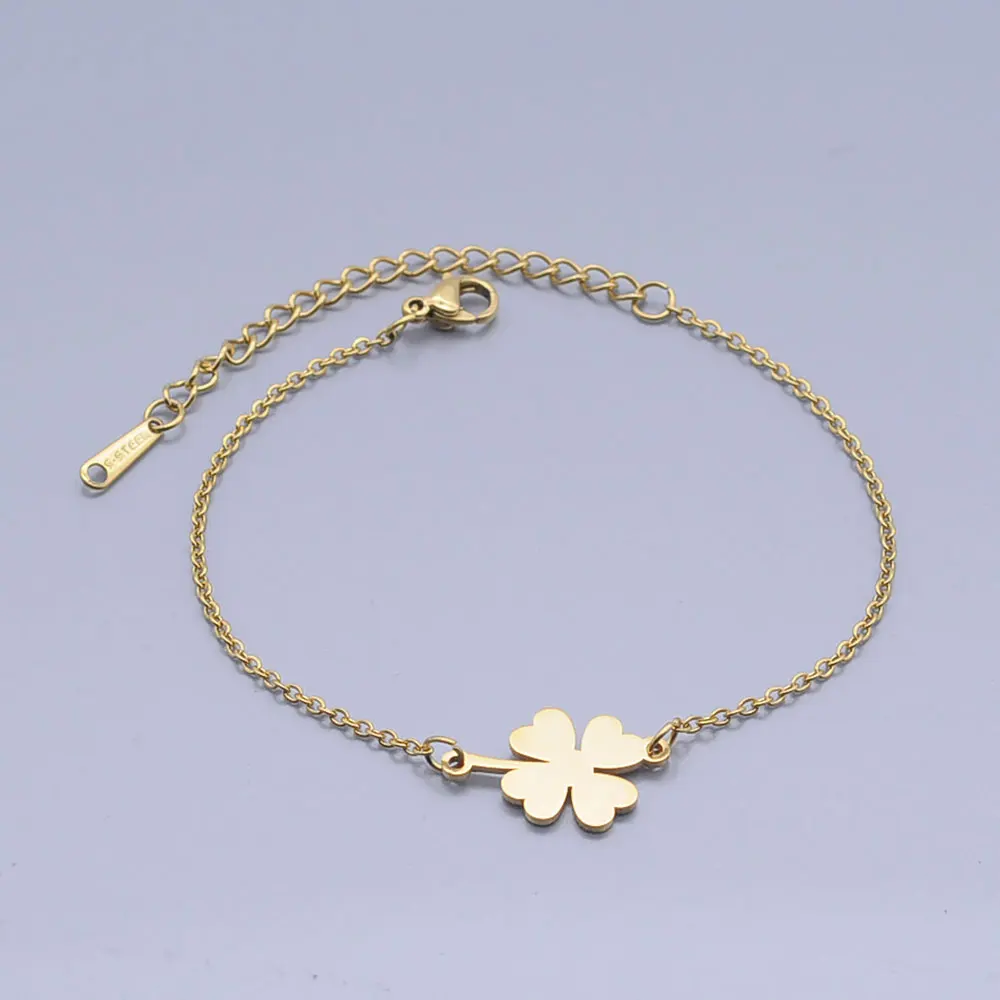 100% изящный браслет-Амулет из нержавеющей стали с цветком на удачу для женщин