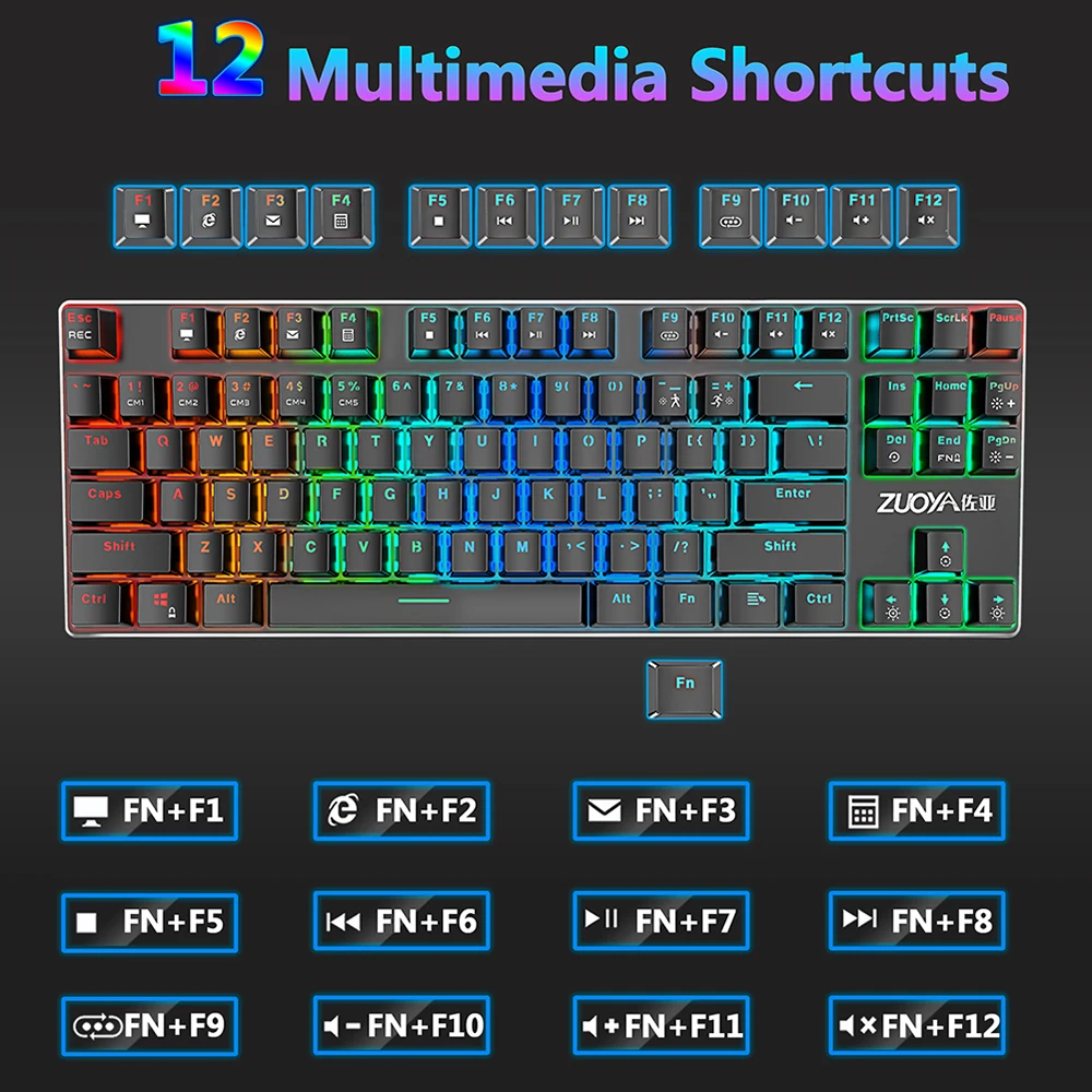 Игровая механическая клавиатура 87 клавиш микс/RGB подсветка игровая Проводная клавиатура синий красный переключатель USB для компьютера ноутбука английский/русский