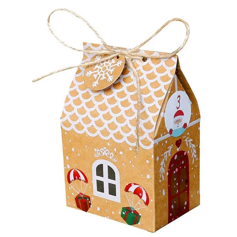 

24set House Shape Christmas Candy Gift Bags With Ropes Xmas Tree Cookie Bags