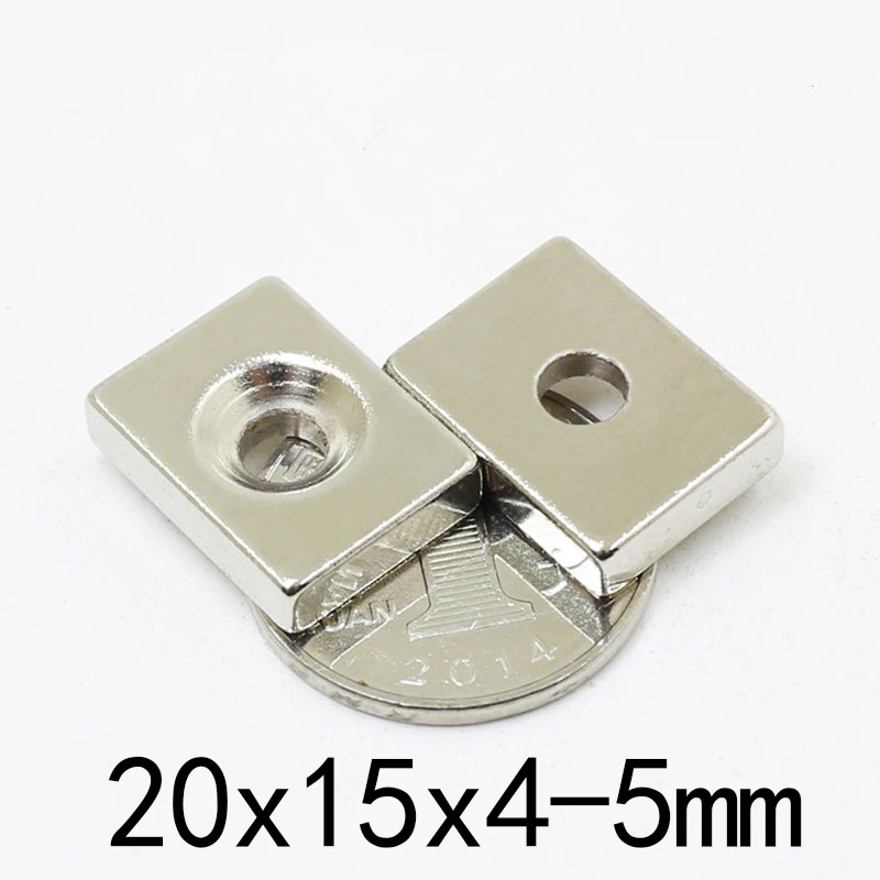 

10/30/50pcs Strong Quadrate 20x15x4-5mmNeodymium Magnet 20*15*4mm 2Hole 5mm NdFeB Magnetic Block Rare Earth Magnets